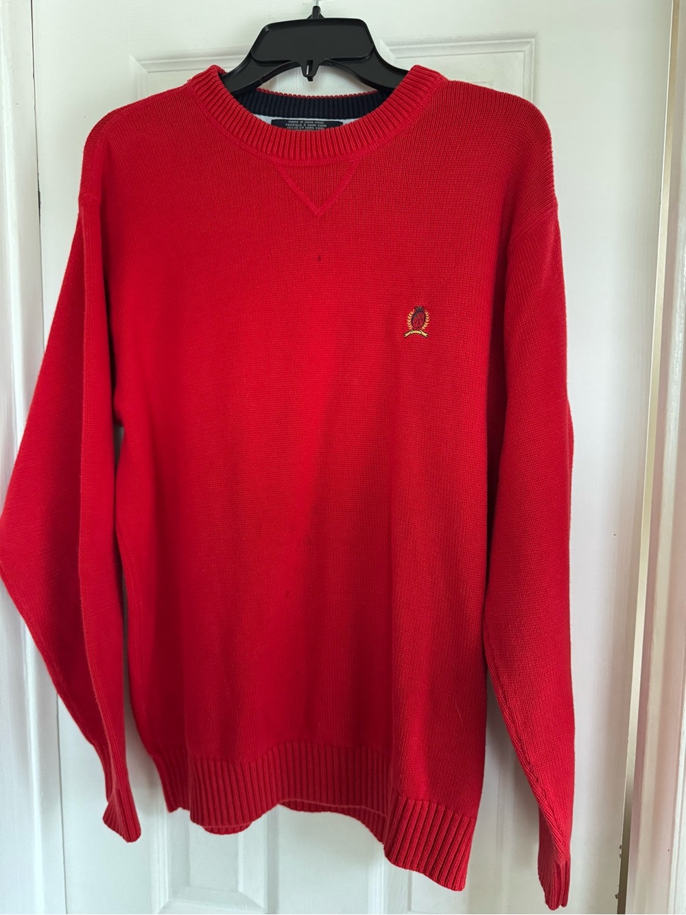 Tommy Hilfiger Red Crewneck Sweater with Embroidered Crest